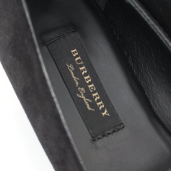 Burberry Black Suede Runway Link Loafer Mormont Gold Eyelets Slip On Flat 37 NEW - Picture 4 of 8